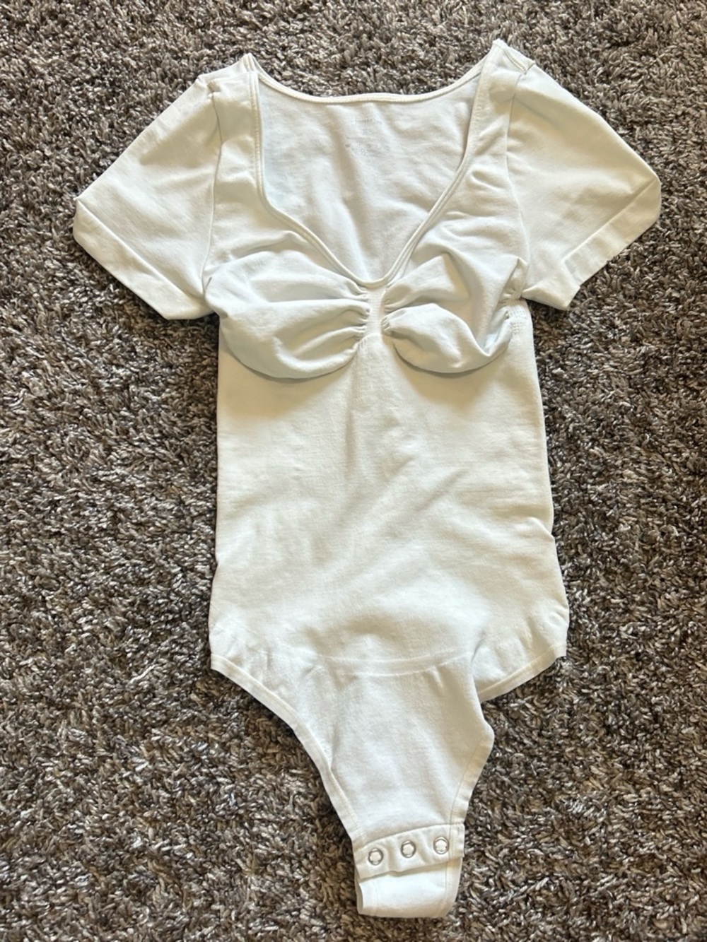 Cream Short-Sleeve Scoop Neck Bodysuit with Gathered Front